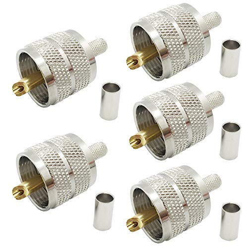 RFIOTASY Pack of 5 UHF PL-259 PL259 Male-Plug Crimp Coax Connector Adapter RF Connector for RG58/U LMR195 Coax Cable Compatiable with Ham Radio (UHF Male Crimp RG58)