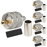 Pack of 5 UHF PL-259 PL259 Male-Plug Crimp Coax Connector Adapter RF Connector for RG58/U LMR195 Coax Cable Compatiable with Ham Radio (UHF Male Crimp RG58)