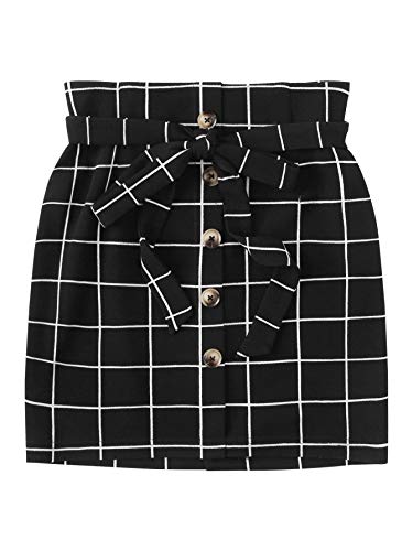 WDIRARA Women's Casual Plaid High Waist Button Closure A-line Mini Short Skirt