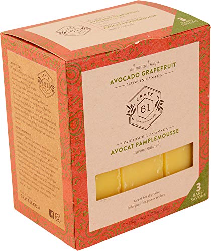 Crate 61, Vegan Natural Bar Soap, Avocado Grapefruit, 3 Pack, Handmade Soap With Premium Essential Oils, Cold Pressed Face And Body Bar Soap For Men And Women (4 oz, 3 Bars) Avocado Grapefruit 3 Pack