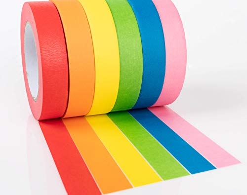 Colored Masking Tape by Bandle B. 6 Jumbo Rolls, 1 in x 180 feet Each. Vibrant Colored Tape for Crafting, Labeling, Color-Coding, Kids Games, Art Teacher Supplies, Decorating, Moving and Much More.