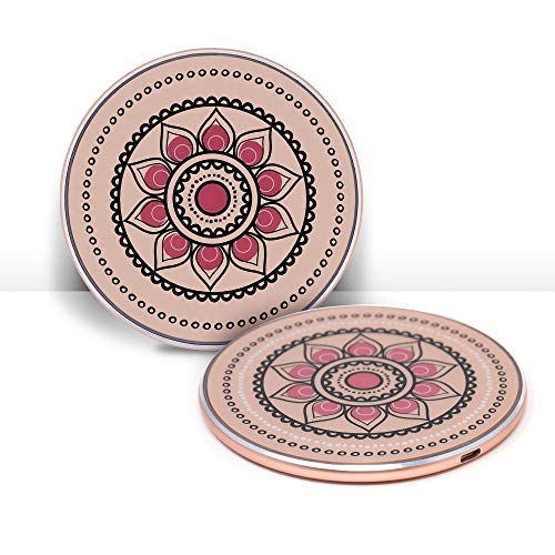 Book Cover Moxyo Wireless Charger, Stylish Qi-Certified Wireless Charging Pad Compatible with iPhone Xs/Xs Max/Xr/X/8 Plus/8, Samsung Galaxy S9/S9+/S8/S8+/S7 and More (Rose Gold w/Floral Design)