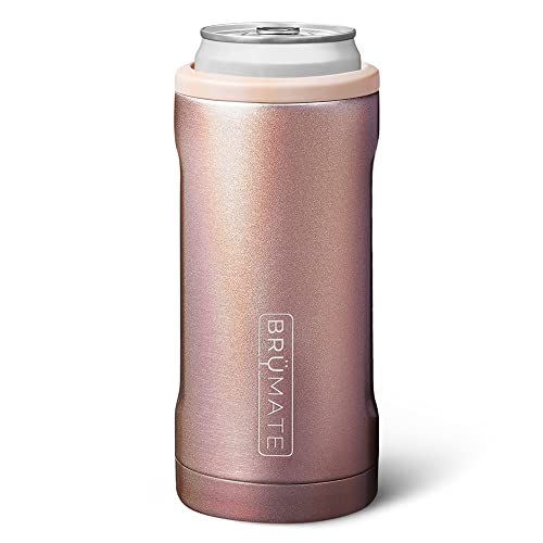 Book Cover BrüMate Hopsulator Slim Can Cooler Insulated for 12oz Slim Cans | Skinny Can Coozie Insulated Stainless Steel Drink Holder for Hard Seltzer, Beer, Soda, and Energy Drinks (Rose Gold)
