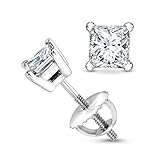 Houston Diamond District 0.25 to 2 Carat Total Weight Princess Diamond Stud Earrings for Women 4 Prong Screw Back (G-H Color VS1-VS2 Clarity) 14K White Gold 2 Carat