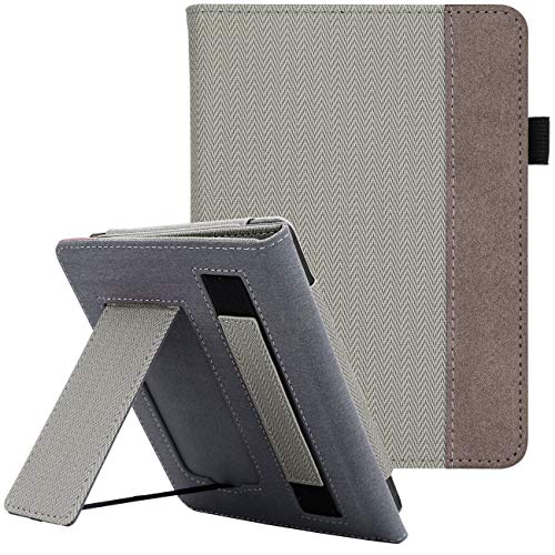 WALNEW Stand Case Fits Kindle Paperwhite 10th Generation 2018 (Model No.PQ94WIF) PU Leather Case Smart Protective Cover with Hand Strap, Gray