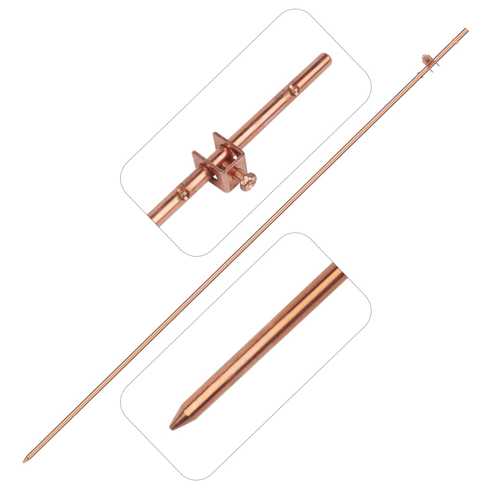 2-Pack Ground Rod 3/8''x4' Electrical Fence Antenna Electrode Satellite Dish TV Aerial Electrical Wire Lightning Rod Grounding Bar