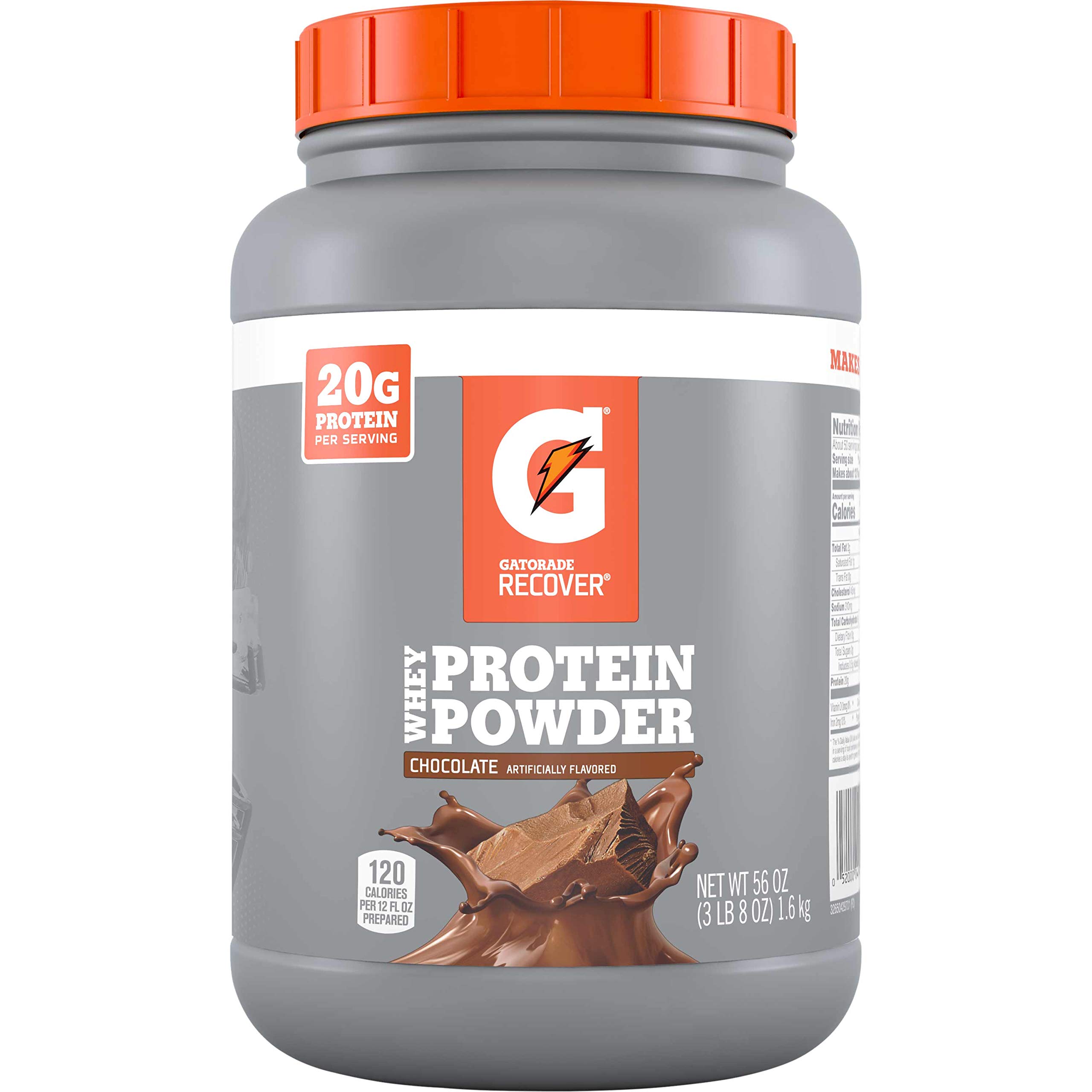 Gatorade Whey Protein Powder, Chocolate, 56 oz Canister (50 Servings per Canister, 20 Grams of Protein per Serving)