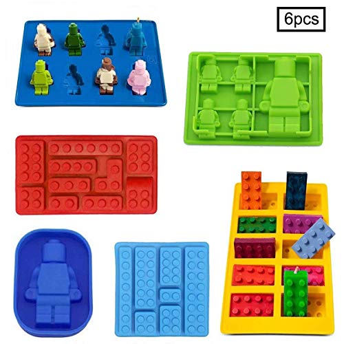Robot Ice Cube Tray Silicone Mold, Candy Moulds, Chocolate Moulds, For Kids Party's and Baking Minifigure Building Block Themes, Set of 6 pcs