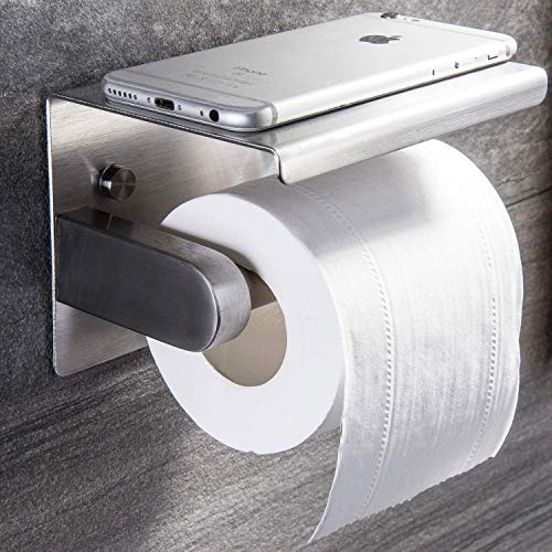 YIGII Toilet Paper Holder - StainlessÂ Steel Toilet Paper Roll Holder with Shelf Wall Mounted for Bathroom Brushed