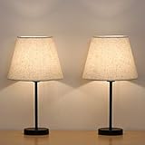 HAITRAL Bedside Table Lamps - Small Nightstand Lamps Set of 2 with Fabric Shade Bedside Desk Lamps for Bedroom, Living Room, Office, Kids Room, Girls Room, Dorm 15 Inches - Black (HT-TH28-27X2)