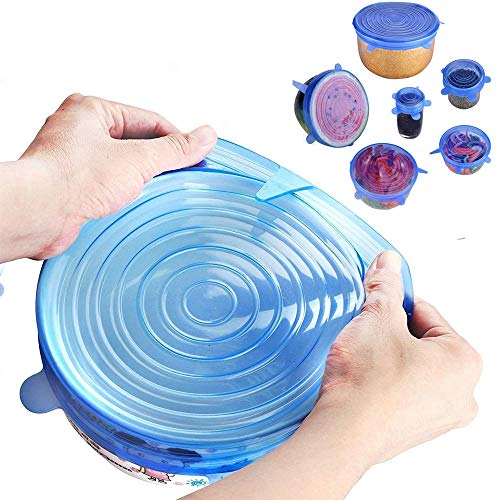 ARONTIME Silicone Stretch Lids, 6 Pack Reusable Durable and Expandable Lids to Fit Various Sizes and Shapes of Containers, Dishwasher and Freeze, Keeping Food Fresh (blue)