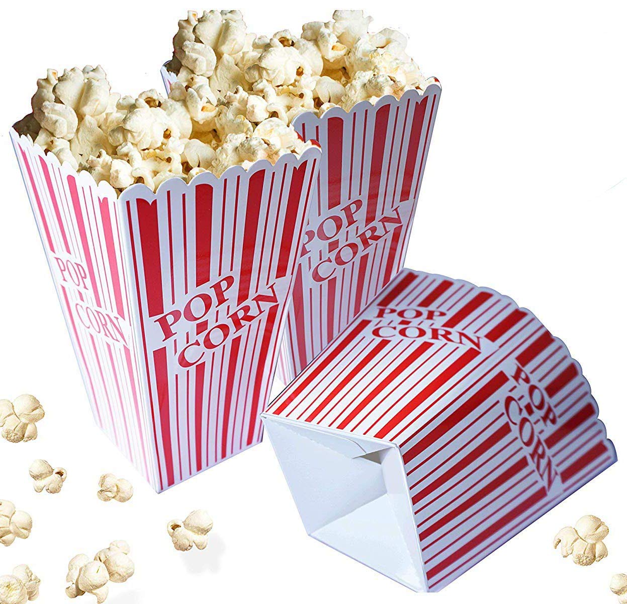 Book Cover Red and White Popcorn Boxes for Party, Easy Assembling Popcorn Holders from Cestash, Pack of 24, 300 GSM Thick Paper Popcorn Bags for Parties, Picnics, Movie Nights