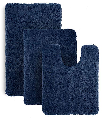 Book Cover Luxe Rug Royal Blue Plush Bathroom Rugs Set Bath Shower Mat w Non Slip Microfiber Super Absorbent Rug Alfombras para BaÃ±os (3, Dark Blue)