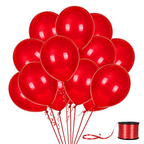 100Pack Red Balloons, 12inch Red Latex Balloons Premium Helium Quality Red Balloons for Party Supplies and Decorations(with Red Ribbon) ...