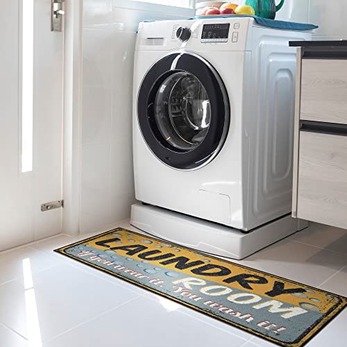 Machine Washable Bubbles Design Laundry Room Rug Non-Slip Rubberback 2x5 Laundry Runner Rug for Laundry Room, Bathroom, Washroom, 20" x 59", Yellow/Gray