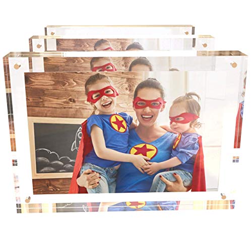 Acrylic Picture Frames 4x6 (1 Pack) 20% Thicker, Double Sided Tabletop Frameless Clear Lucite Glass Block w Magnets,Free Standing Desktop Display Keepsake Tickets Postcards Awards