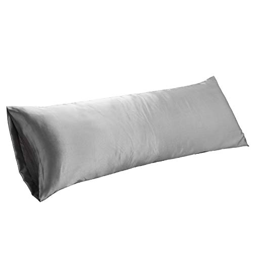 Book Cover Bedsure Body Pillow Pillowcase Grey 20 x 54 inches - Super Soft Silky Satin Body Pillowcase - Envelope Closure Body Pillow Cover for Adults Pregnant Women