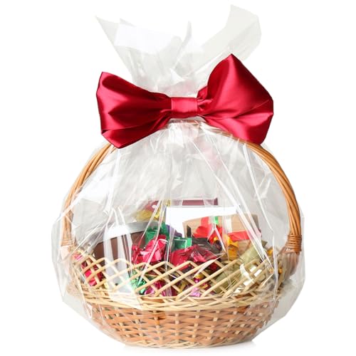 Tatuo Clear Basket Bags Cellophane Wrap Plastic Bag for Gifts Baskets Party Festivals (30 x 44 Inch - 10 Pieces)