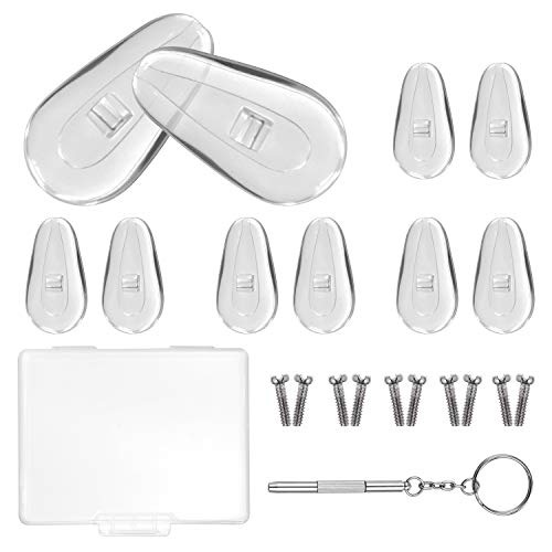 YR 15mm Soft Silicone Air Chamber Eyeglass Nose Pads, Eyeglass Repair Kit, Glasses Screws And Micro Screwdriver, 5 Pairs Of Screw-in 15mm Air Bag Glasses Nose Pad Set