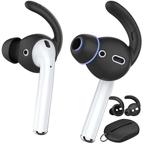 Book Cover AhaStyle 2 Pairs AirPods Ear Hooks Cover Earbuds Tips [Added Storage Pouch] Compatible with Apple AirPods 2 and 1 or EarPods(Black-2 Pairs Large)