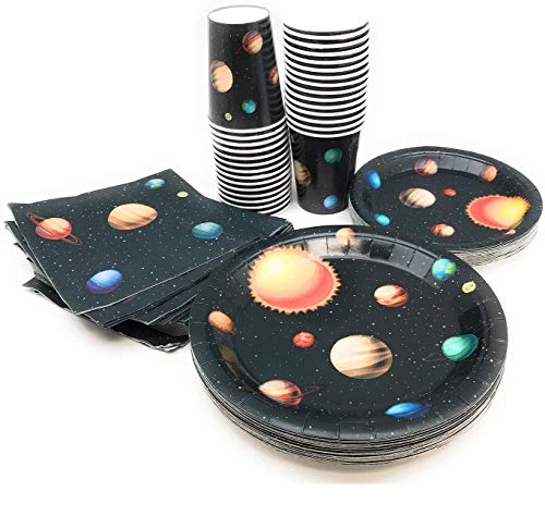Outer Space Birthday Party Pack Outer Space 9" Dinner Paper Plates 7" Dessert Paper Plates 9 oz Cups 3 Ply Napkins Outer Space Party Theme