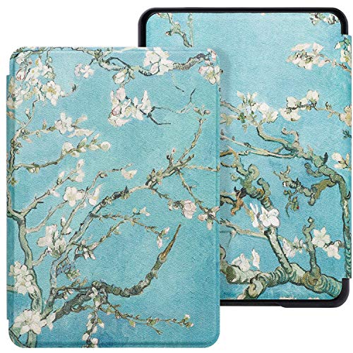 Book Cover WALNEW Case Fits Kindle Paperwhite 10th Generation 2018 Protective Slim PU Leather Case Smart Auto Wake/Sleep Cover Compatible Kindle Paperwhite 10th Gen 2018 Released (A-Tree and Flowers)