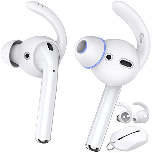 AhaStyle 2 Pairs AirPods Ear Hooks Cover Earbuds Tips [Added Storage Pouch] Compatible with Apple AirPods 2 and 1 or EarPods(White-2 Pairs Large)
