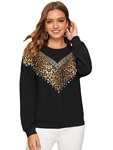 Book Cover SweatyRocks Women's Causal Sweatshirt Crew Neck Leopard Long Sleeve Pullovers Shirt