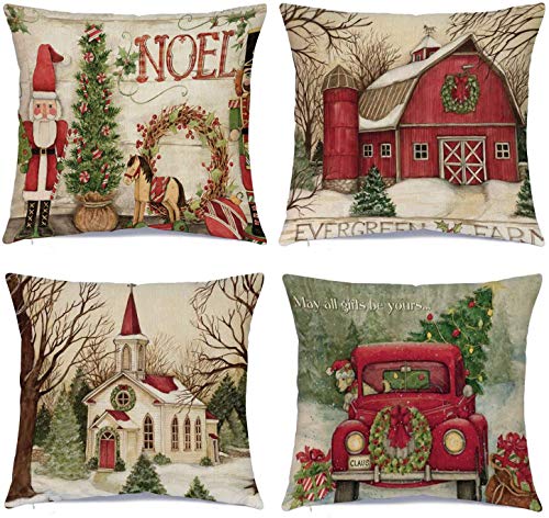 Book Cover Hlonon Christmas Decorations Christmas Pillow Covers 18 x 18 Inches Set of 4 - Xmas Series Cushion Pillow Cover Custom Zippered Square Pillowcase