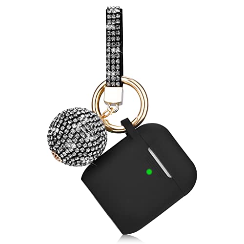 Case for Airpods, Filoto Bling Airpod Silicone Case Cover Skin, Air Pods Protective Glitter Case with Shiny Disco Ball Keychain, Scratch Proof and Drop Proof for Apple Airpods 2&1 (Black)