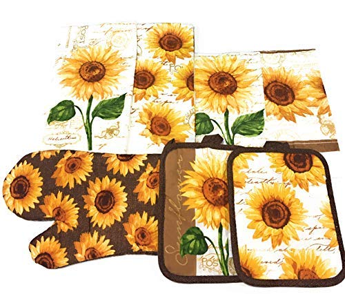 Book Cover Mainstay Sunflower Kitchen Set Includes 2 Kitchen Towels, 2 Pot Holders, 1 Oven mitt & 2 dishcloths