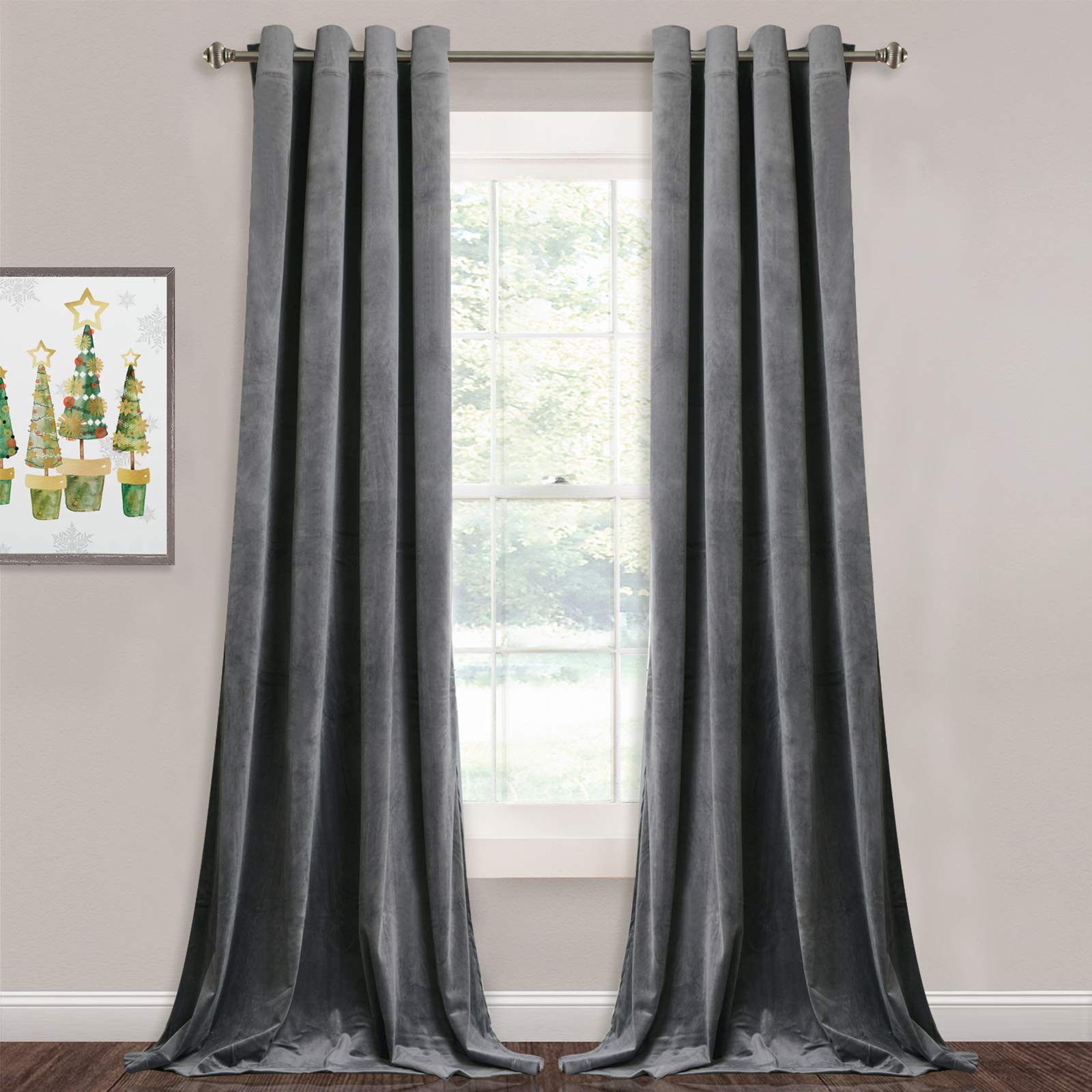 StangH Gray Velvet Curtains 84-inch - Elegant Home Decor Room Darkening Velvet Drapes Heat Insulated Window Shade Panels for Living Room / Office, Grey, W52 by L84 inches, 2 Panels