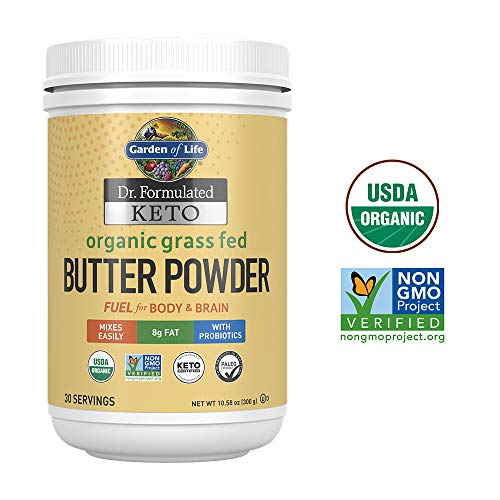 Book Cover Garden of Life Dr. Formulated Keto Organic Grass Fed Butter Powder, 30 Servings, 8g Fat MCTs and CLA Plus Probiotics - Organic, Non-GMO, Gluten Free, Keto & Paleo, Best for Coffee, Shakes & Cooking