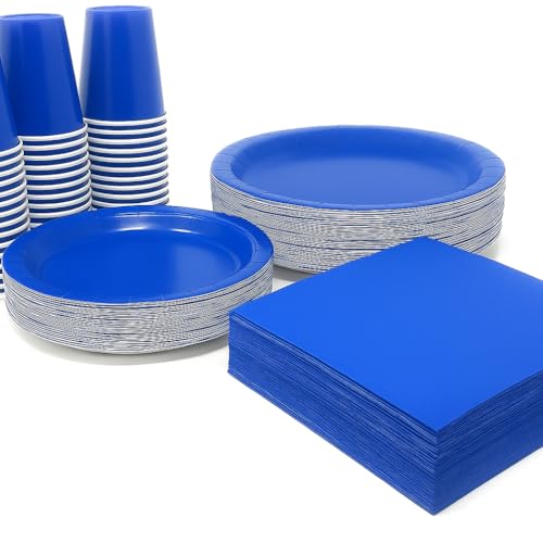 Oojami Blue Disposable Dinnerware Set 200 Pieces – Serves 50 Guests – 9” & 7” Plates, Cups, Napkins – Perfect for Parties, Birthdays, Corporate Events & Celebrations