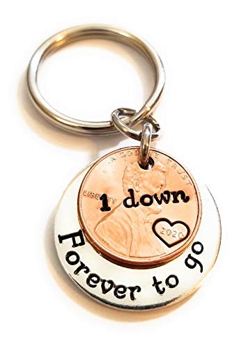 For 2021-1st Anniversary Gift with a 2020 Penny 1 Down and Forever To Go Key Chain Gift for Him or Her