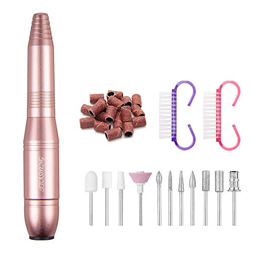 20000 RPM Portable Electric Nail Drill Machine Handpiece Nail File Kit Professional Pen Shape Sets for Home Use or Beauty Salon(Gold)