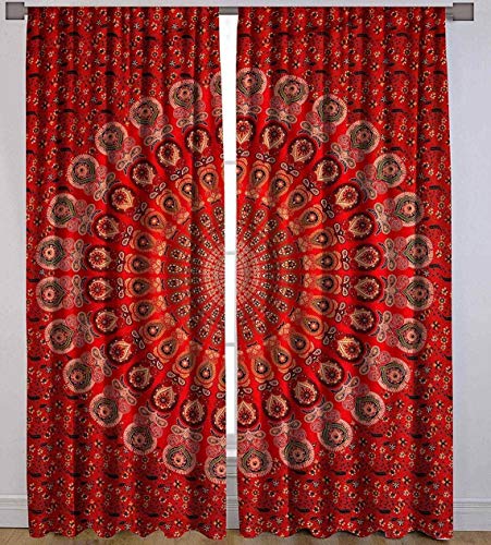 Book Cover DIYANA IMPEX Indian Mandala Curtain Kitchen Window Curtains Curtain & Valance Set Dorm Tapestry,Indian Drape Balcony Room Decor Curtain Boho Set Hippie Curtain Panel (Red)