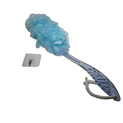 Body Mesh Puff Blue Crystal Handle Soft Brush Shower Bath Sponge Seniors Elderly Disabled Handicap Patients Pregnant Arthritis Sufferers Grandpa Grandma Grandparents Plus an Adhesive Hook