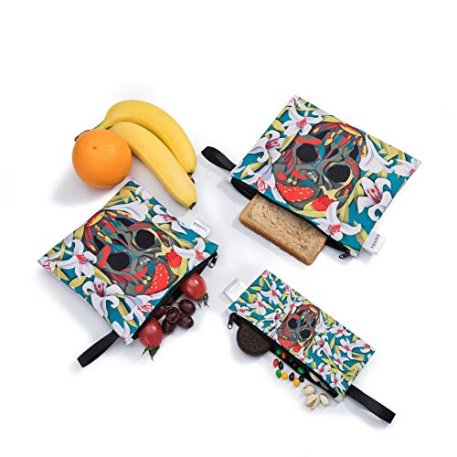 Vouska Reusable Snack Bags Sandwich bags,FDA Food Grade,BPA-free,Dishwasher Safe-3 Pack