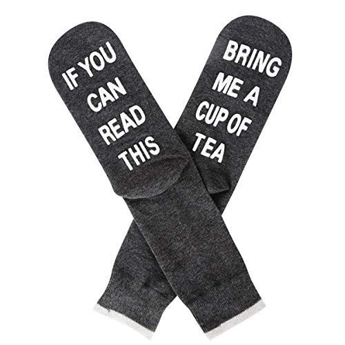 Funny Novelty Saying If You Can Read This Bring Me Wine Coffee Beer Tea Tacos Cotton Warm Socks for Men Women Dark Gray