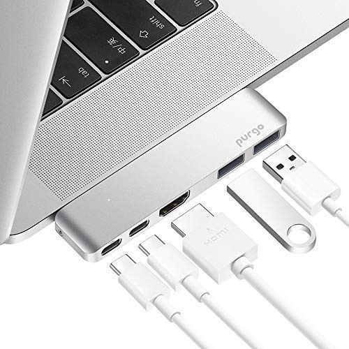 Purgo USB C Hub Adapter Dongle for MacBook Air 2018/2019, MacBook Pro 2019/2018-2016, Ultra Slim Type C Hub with 4K HDMI, 100W Power Delivery, 40Gbps Thunderbolt 3 5K@60Hz and 2xUSB 3.0 (Silver)