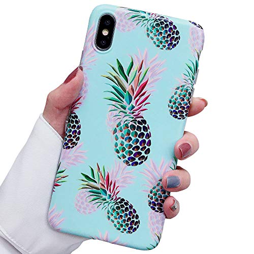 iPhone Xs Max Case, Red & Green Pineapple Pattern Design, Slim Fit Clear Bumper Soft TPU Full-Body Protective Cover Case for iPhone Xs Max 6.5'' (Illusion Pineapples)