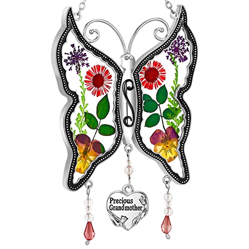 KY&BOSAM Suncatcher Butterfly, Precious Daugther Mother`s Day Gifts, Stained Glass Sun Catcher Hanging Wind Chime Ornament for Window Gift Nana Mother`s Day, Valentine’s,Birthday