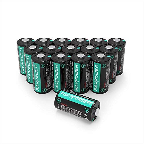 CR123A 3V Lithium Batteries RAVPower Non-Rechargeable Battery, 1500mAh Each, 16-Pack, 10 Years of Shelf Life for Polaroid Microphones Flashlight Arlo Cameras [CAN NOT BE RECHARGED]
