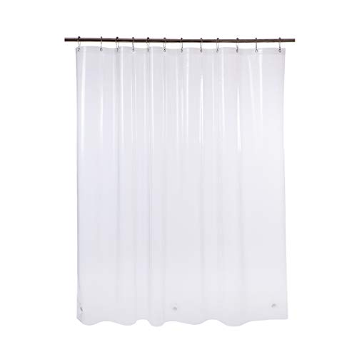 Amazer Shower Curtain, 72" W x 65" H EVA 8G Thick Bathroom Shower Curtains No Smell with Heavy Duty Clear Stones and 12 Rust-Resistant Grommet Holes-Clear