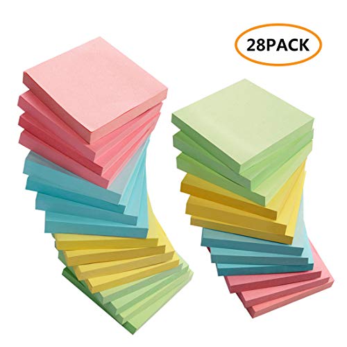 Book Cover Sticky Notes 3x3 Inches, 28 Pack Colored Self-Sticky Notes Pad, 100 Sheets/Pad, 4 Colors