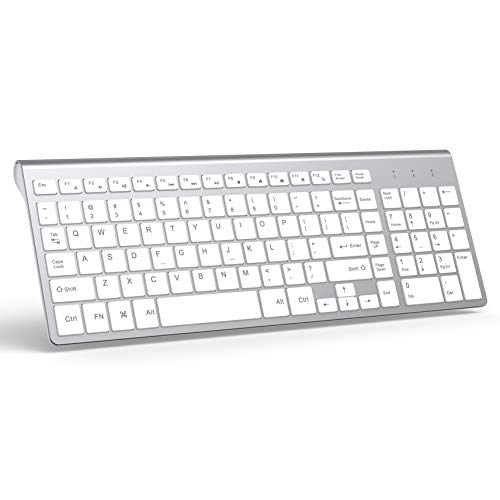 Book Cover Wireless Keyboard, J JOYACCESS 2.4G Slim and Compact Wireless Keyboard-White+Silver