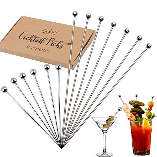 Cocktail Martini Picks and Stirrers Toothpicks - (12-PACK) 4 inch and 8 inch Reusable Cocktail Picks - Stainless Steel Metal Drink Skewers Sticks for Martini Olives Appetizers Bloody Mary Fruits