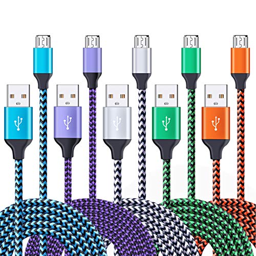 Book Cover Micro USB Charger, FiveBox 5Pack 6ft Android Charger Cable Fast Charging Cord Compatible Samsung Galaxy J8 J3 J7 Star/Prime, S6 S7 Edge, LG Stylo 2/3, Moto G4 G5 G5S Plus, G6 Play, Kindle Fire 7 8 10