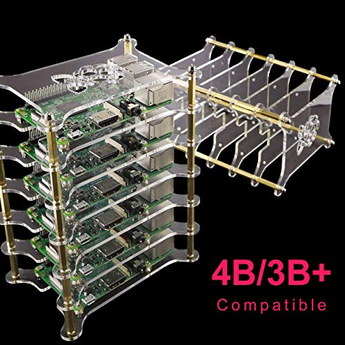 Yahboom Raspberry Pi Cluster Case 6-Layers Acrylic Dog Bone Plate Stack Clear Case Box Enclosure Case for Raspberry Pi 4B / 3B+ / 3B / 2B / B+ (Without Raspberry Pi)